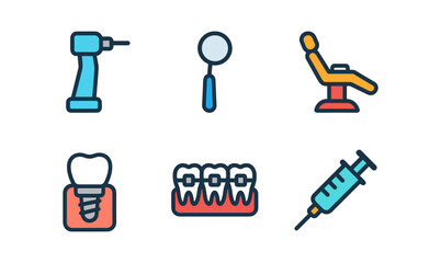 Fototapeta premium Dental tool icons set for healthcare design and dental office use