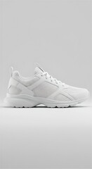 White athletic shoe, side view, isolated, minimalist design.