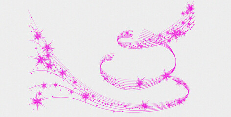 Whimsical pink swirling ribbon with sparkles and stars creating a magical festive celebration