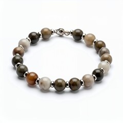 Obraz premium Elegant beaded bracelet featuring a variety of earthy tones on white background