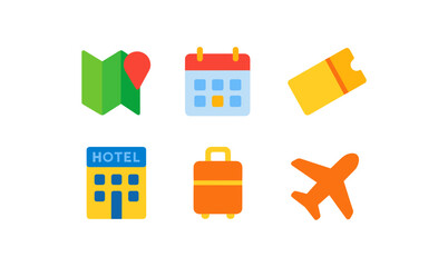 Essential travel planning icons for easy trip organization and booking