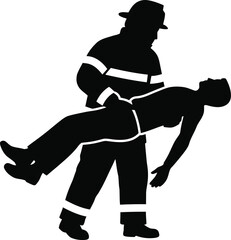 firefighter rescuing person silhouette on transparent background