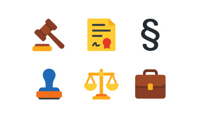 Comprehensive legal icons grid for law firm branding and documentation design