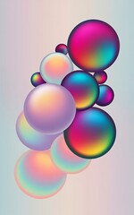 Fototapeta premium Abstract colorful iridescent spheres floating in a gradient background, digital art