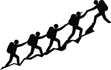 people climbing stairs together silhouette on transparent background