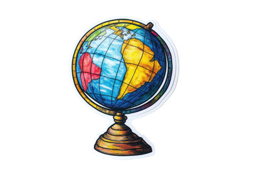 Colorful illustration of world globe showing North America, South America, and parts of Europe for geography class