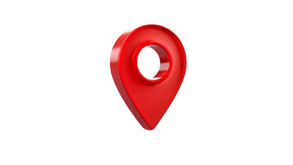 A shiny red location pin on a plain black background view