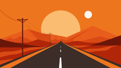 Road leading to the sun in orange desert © Rana Islam