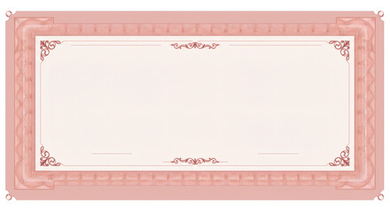 Blank pink vintage certificate or voucher template with ornate border and copy space for text