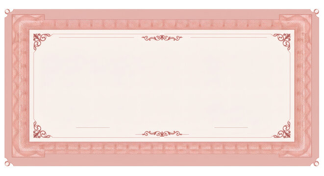 Blank pink vintage certificate or voucher template with ornate border and copy space for text