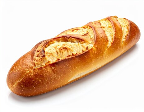 Golden-Brown Artisan Baguette on White Background

