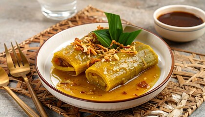 Rolled savory dish on plate