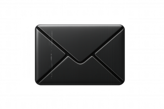 3d rendering of a closed black envelope icon symbolizing email, messaging, or traditional mail, isolated on a transparent background