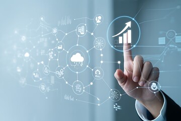 Businessman touching a virtual screen with a graph showing business growth