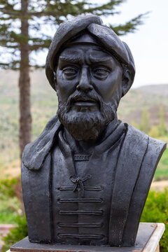 Bust of Kaşgarlı Mahmud. Mahmud of Kashgar was an 11th-century lexicographer known for his work on Turkic languages ​​and the author of the work Divanu Lugati't-T&uuml;rk. Balkusan, Karaman - May 17, 2025.
