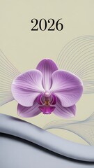 Elegant 2026 calendar design featuring a vibrant purple orchid blossom