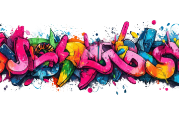Colorful abstract Graffiti art with City Skyline behind for a modern urban design with paint dripping, vibrant colors and unique background design
