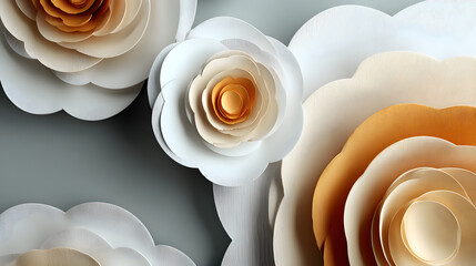 Artistic layered paper cutout shapes arranged beautifully in subtle shades of white creating depth and shadow