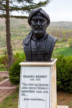 Bust of Kaşgarlı Mahmud. Mahmud of Kashgar was an 11th-century lexicographer known for his work on Turkic languages ​​and the author of the work Divanu Lugati't-T&uuml;rk. Balkusan, Karaman - May 17, 2025.