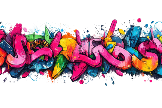 Colorful abstract Graffiti art with City Skyline behind for a modern urban design with paint dripping, vibrant colors and unique background design