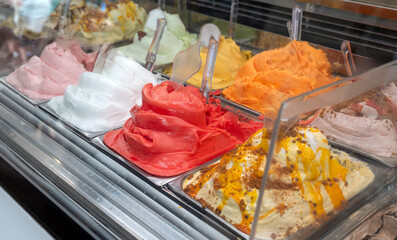 Italian icecream in ice cream parlor