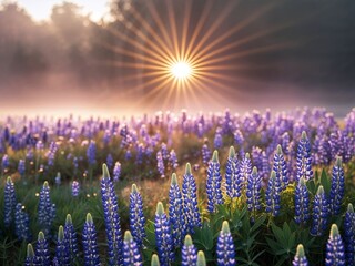 Sunrise Lupine Field: A Majestic Dawn