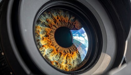 Close-up of camera lens, eye-like pattern