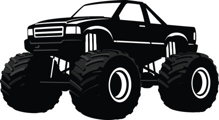 monster truck silhouette with large wheels on transparent background © AL-AMIN