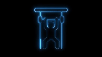 Neon silhouette of a person doing a pull up on barbell exercise - Powered by Adobe