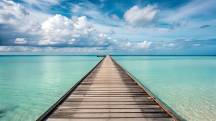 Obraz premium Tropical ocean pier water sky clouds paradise