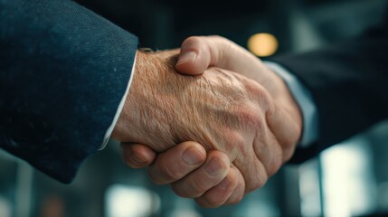 corporate triumph banker and client seal business loan with firm handshake in modern office
