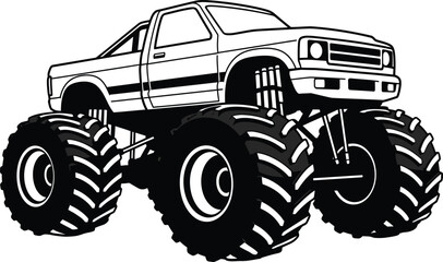 monster truck silhouette with large wheels on transparent background © AL-AMIN
