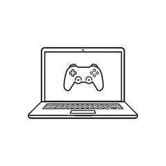 Vector illustration of a laptop with game controller on screen, online gaming and esports concept