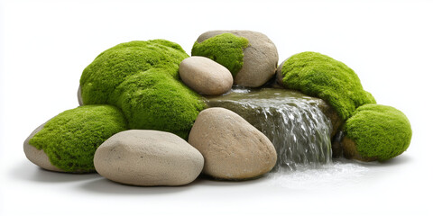 Moss covered stones with small waterfall