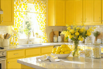 modern kitchen interior with yellow flowers