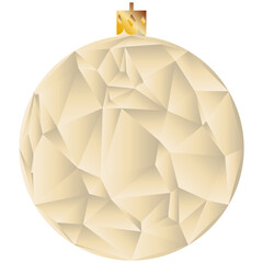 Christmas bauble decoration. Beige crystal surface. Holiday ornament Vector. Shiny geometric sphere.