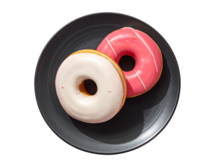 Top View of Minimalist Glazed Donuts on Matte Black Plate, Transparent