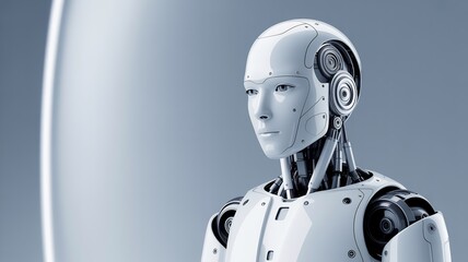 Naklejka premium Closeup portrait of a futuristic humanoid robot with intricate mechanical details and a neutral expression