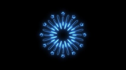 Blue neon light star fireworks sparkle effect on black background animation video - Powered by Adobe