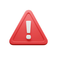 Red triangle warning symbol with white exclamation mark isolated on transparent background