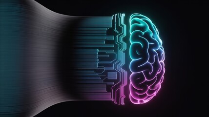 Abstract digital brain with neon glow, representing artificial intelligence and technology