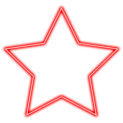 Glowing red neon star isolated on transparent background