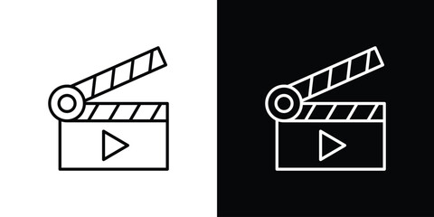 Film clapperboard icons. Stroke line art icons