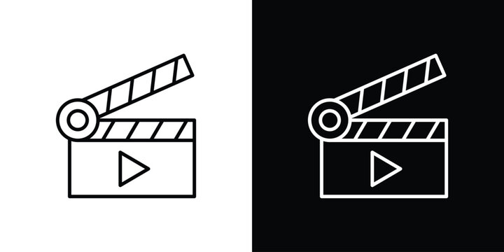 Film clapperboard icons. Stroke line art icons
