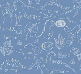 Seamless Dino pattern, print for T-shirts, textiles, wrapping paper, web. Original design with t-rex,dinosaur. grunge design for boys .