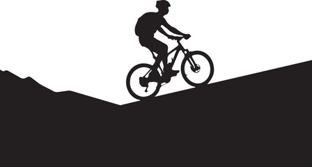 Obraz premium Silhouette of a mountain biker riding uphill on a slope cycling bicycle