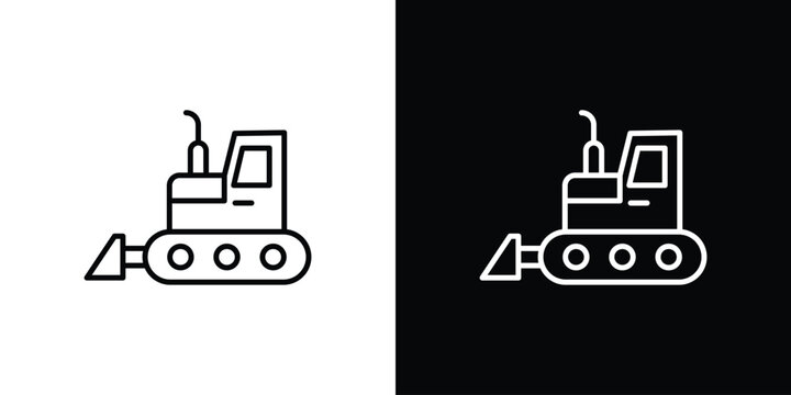 Bulldozer icons. Stroke line art icons