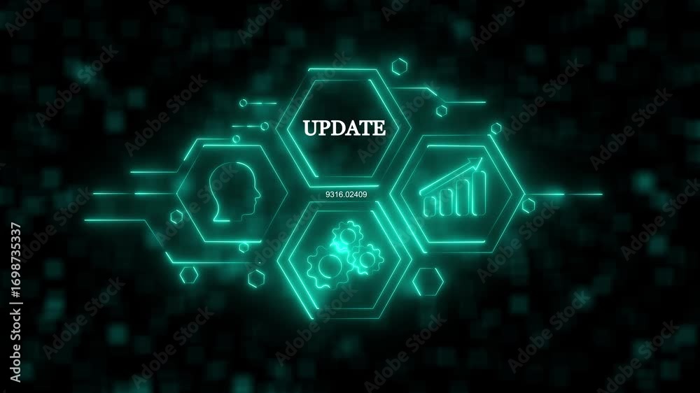 Wall mural business, technology, internet and network concept. update software computer program upgrade. glowin