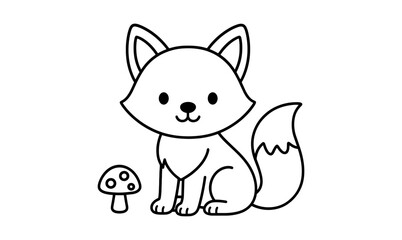 Cute fox with mushroom outline for coloring books and crafts
