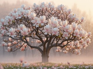 Serene Magnolia Tree in Mist